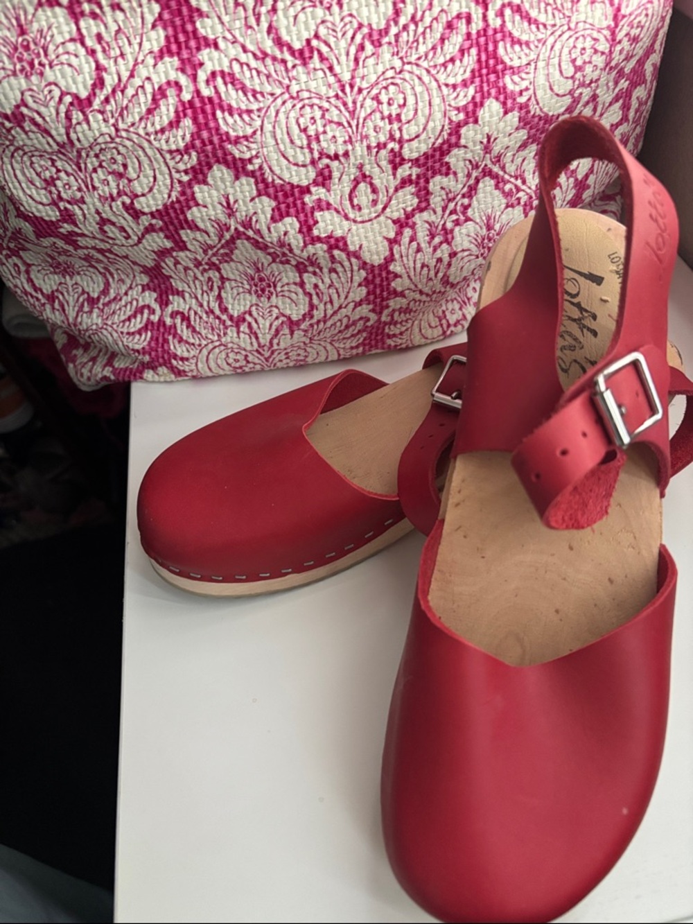 Red Leather Clog Sandals - Slip-On Slingback